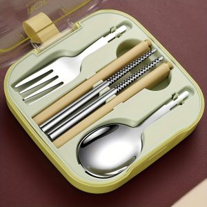 3pcs Fset Portable 304 Stainless Steel Cutlery Set With Storage Box, Assembled Flatware Set, Metal Cutlery Set For Outdoor Camping Travel School