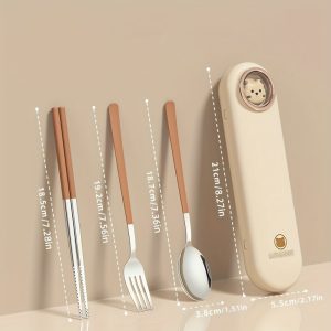 A 4pcs set of chopsticks, spoons and forks, stainless steel tableware set, a must-have for students' travel, durable and cute tableware, a four-piece set with a special storage box, suitable for taking to work