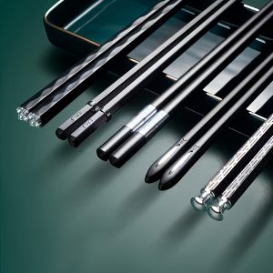 5 Pairs Deluxe Premium Chopsticks Set - Reusable, Dishwasher Safe, Non-Slip, 9.5 Inch Long Fiberglass Chop Sticks with Gift Packaging - Black and Silver Color Combination